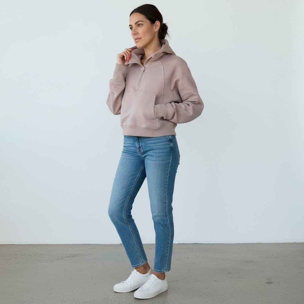 Cozy Up Funnel Neck 1/2 zip Hoodie |  Vintage Mauve